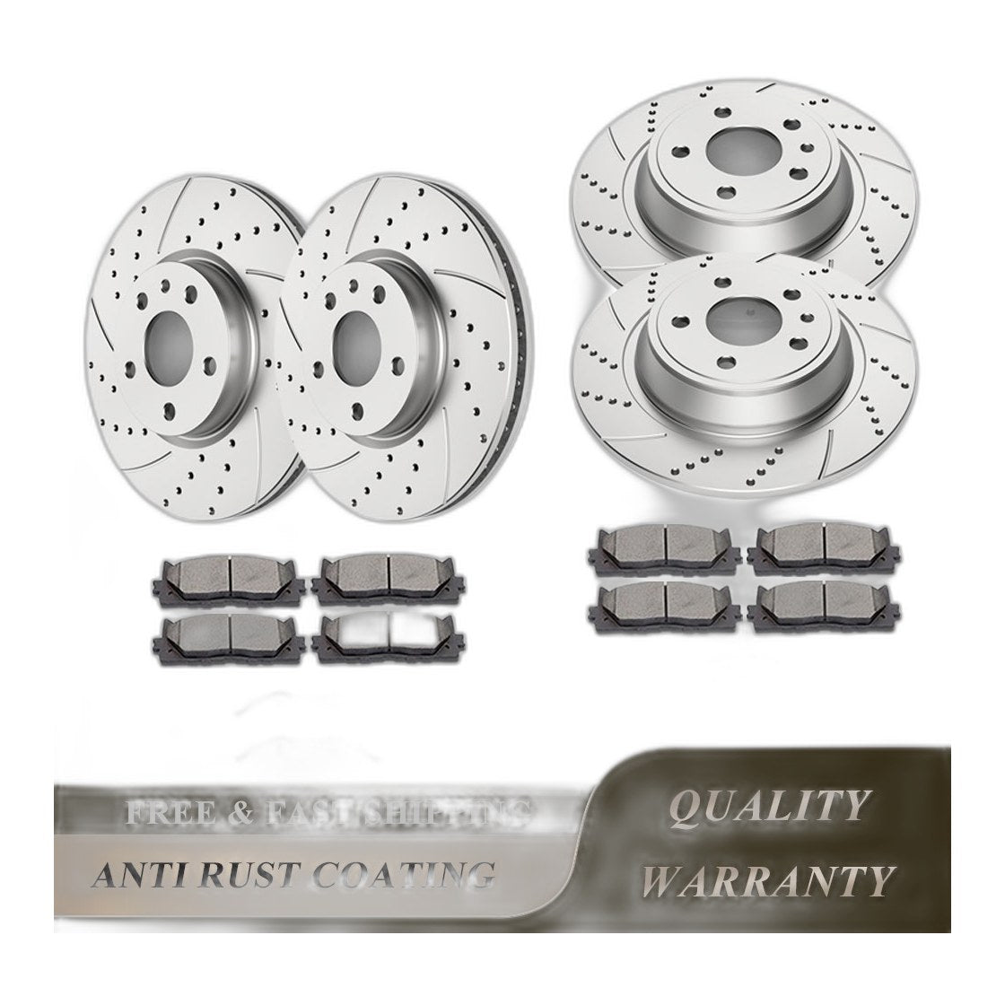 for 2013-20 Ford Fusion Lincoln MKZ Front Rear DRILLED Rotors Brake Pads Kit