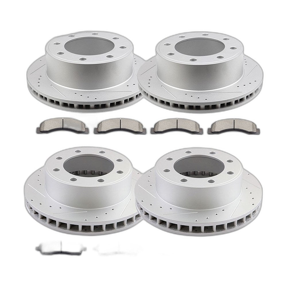 FOR 2000-2004 FORD F-250 SUPER DUTY 4WD FRONT & REAR DRILLED ROTORS + BRAKE PADS