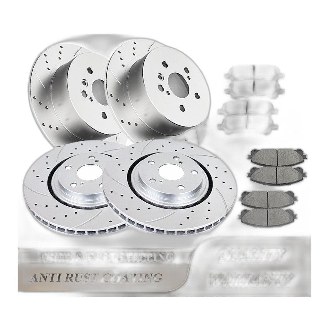 For 2008-2013 Highlander Toyota Front Rear Drilled Brake Rotors Ceramic Pads Kit