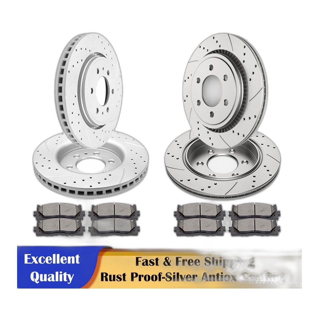 for Ford F-150 Kits Front and Rear Drilled Brakes Rotors Discs Brakes Pads