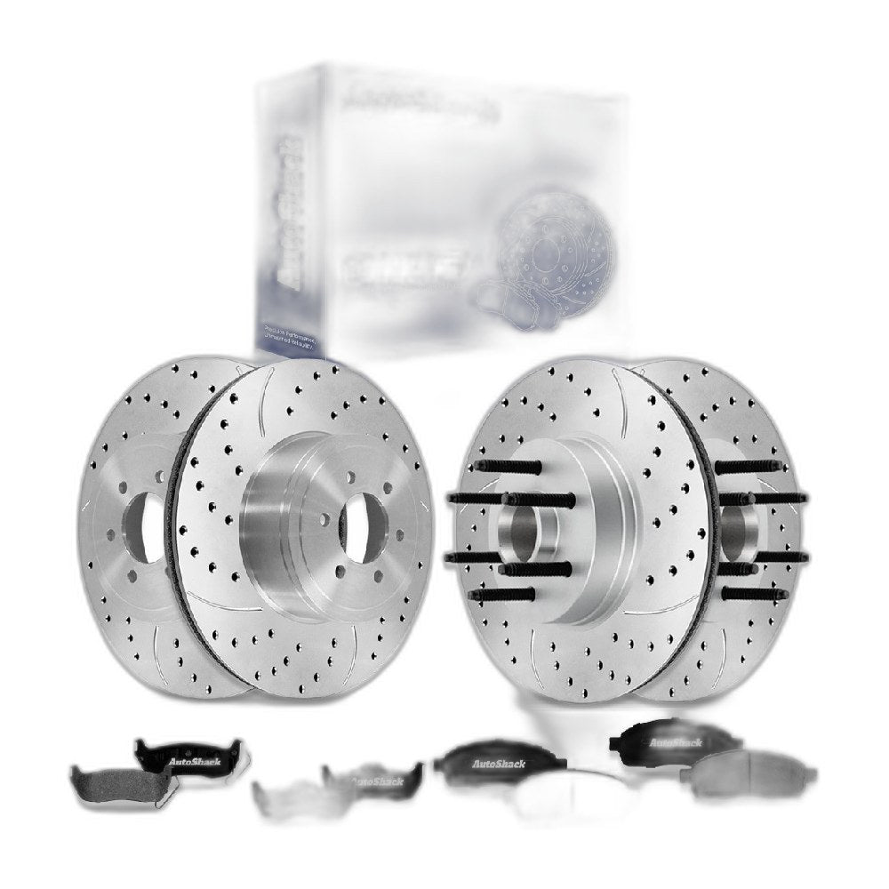 Front Rear Drilled Slotted Brake Rotors Ceramic Pads for Ford F-150 2008