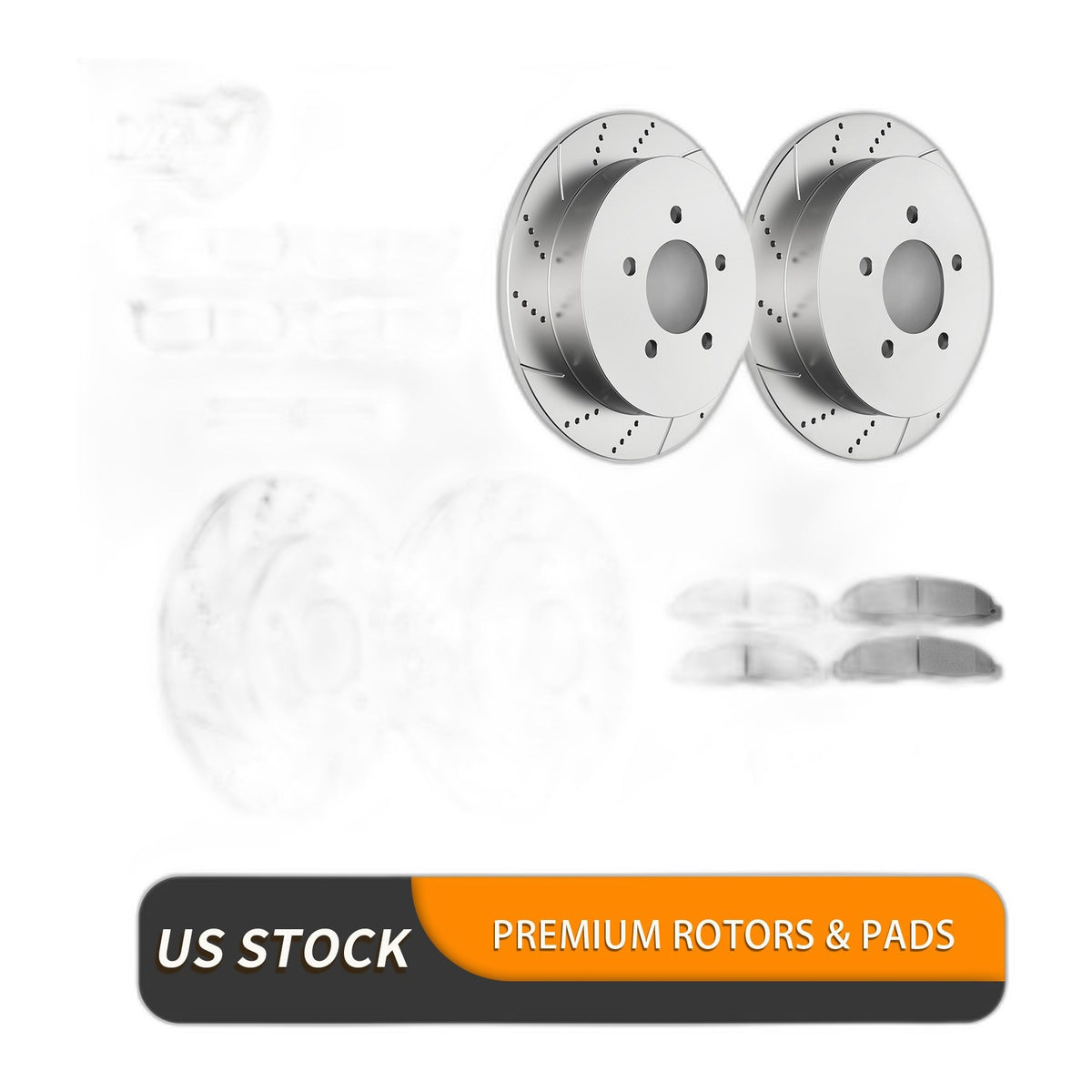 Front and Rear Brake Rotors and Ceramic Pads Kit for Ford F-150 Drilled Slotted