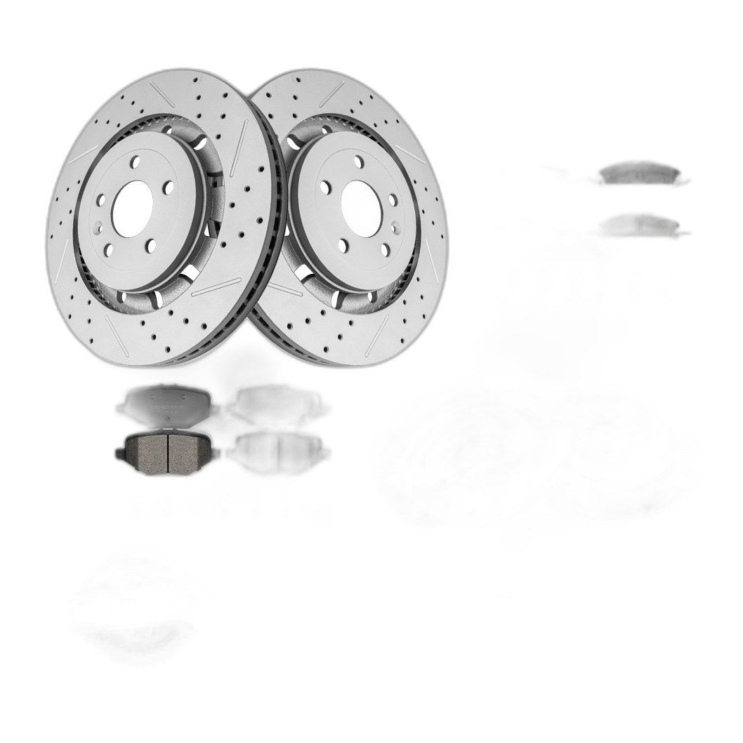 Front & Rear Drilled Rotors & Brake Pads Set for Ford Explorer MKT w/HD Brakes