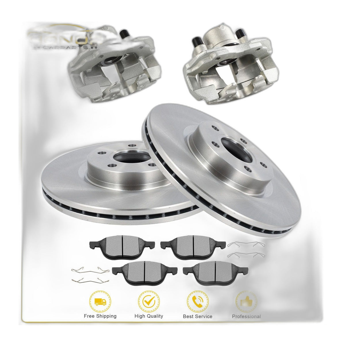 Front Rotors Brake Calipers w/ Bracket Pads Pair For 2013 Ford Escape FWD