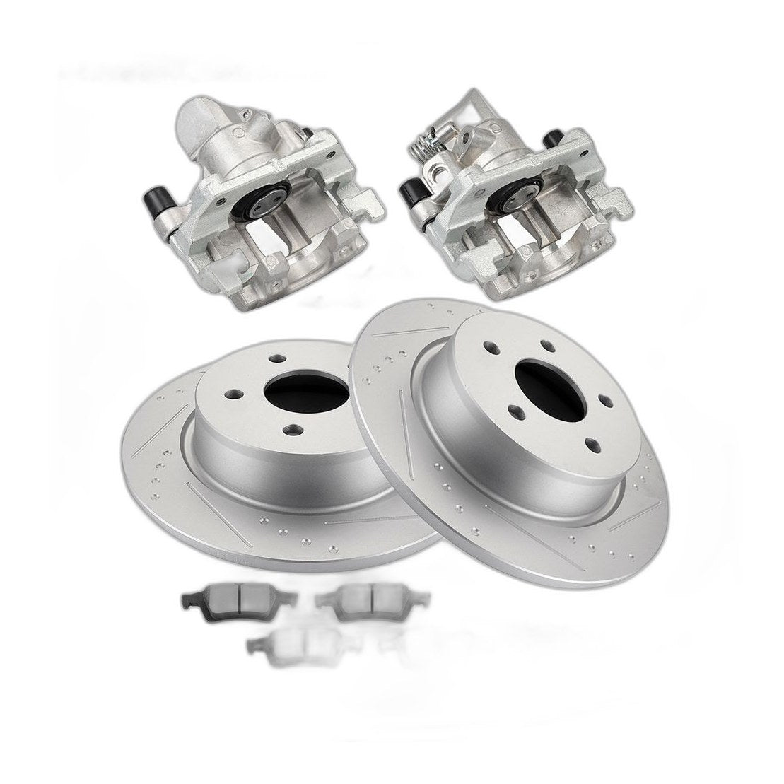 Rear Pair Drilled Rotors Brake Calipers w/Bracket Pads For 2013-2016 Ford Escape