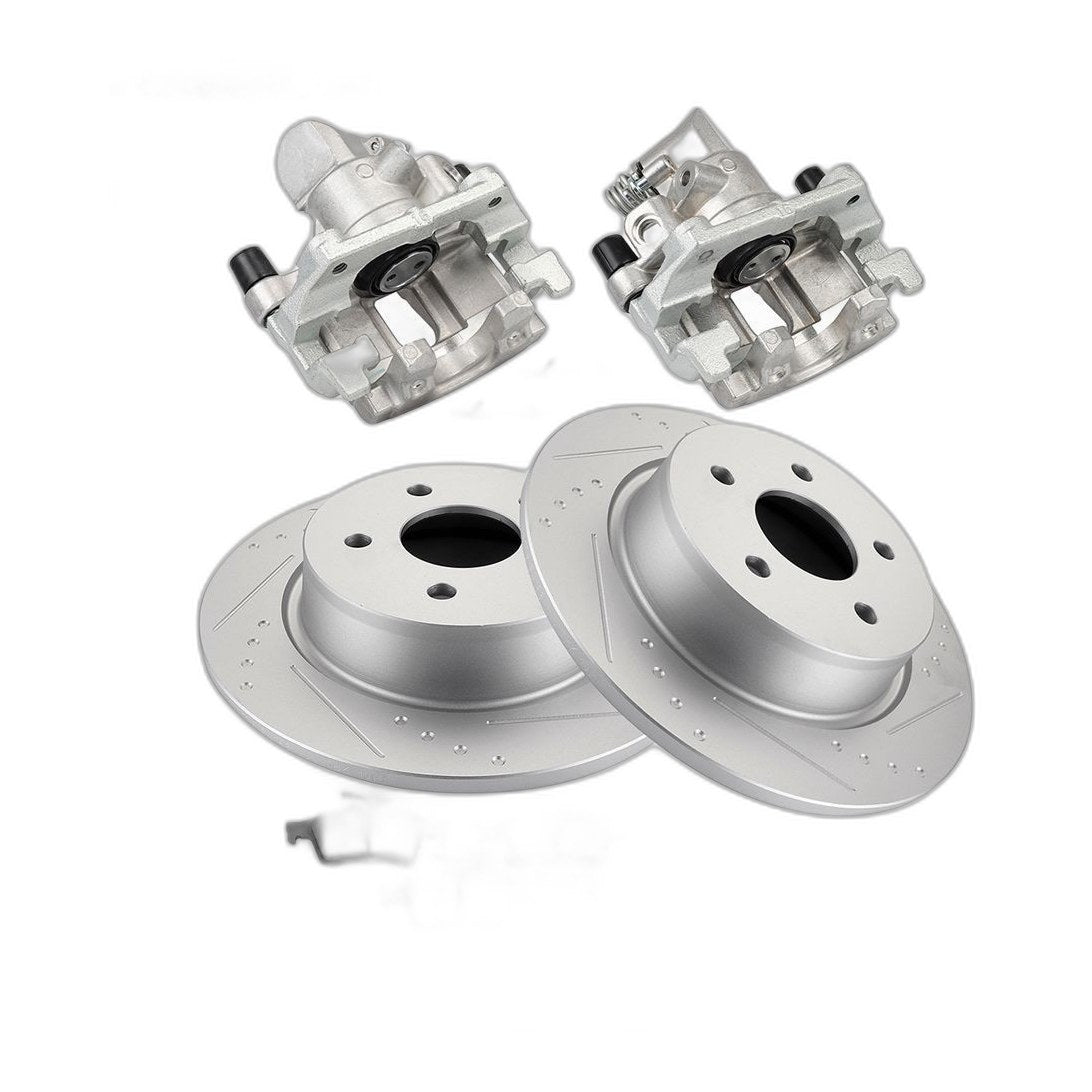 Rear Pair Drilled Rotors Brake Calipers w/Bracket Pads For 2013-2016 Ford Escape