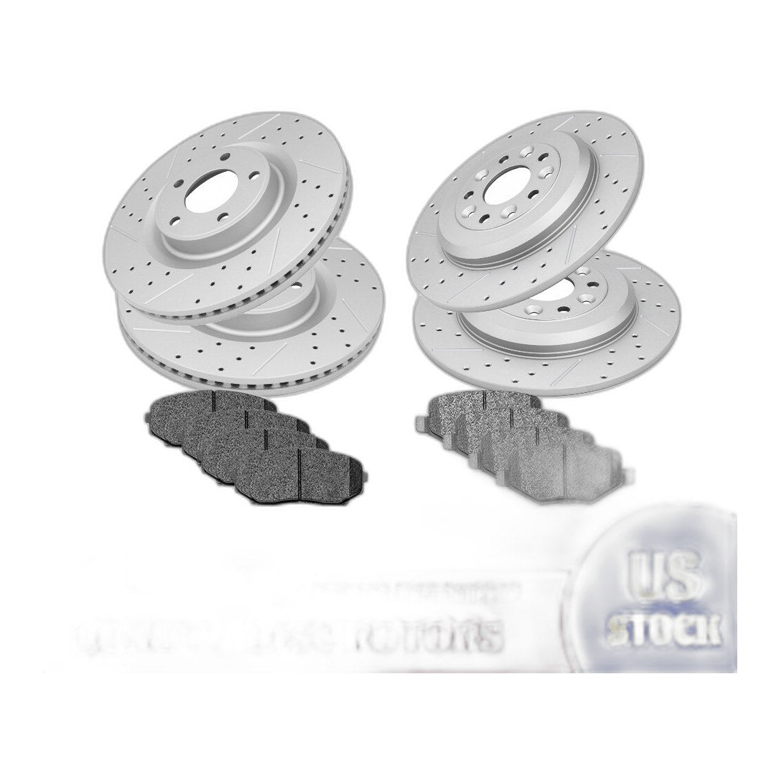 Front & Rear Drilled Rotors & Brake Pads for 2011 - 2014 Ford Edge Lincoln MKX