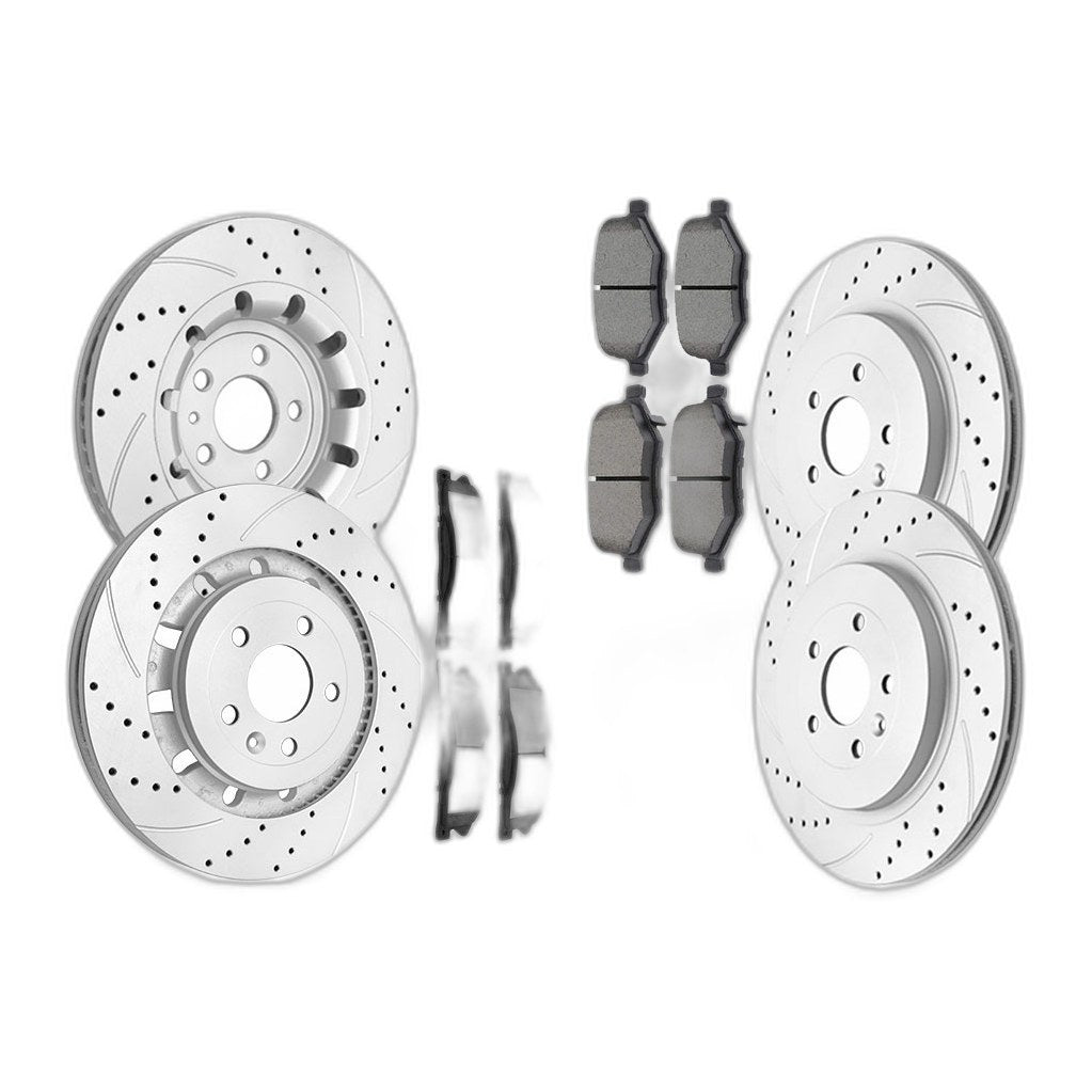 Front Rear Drilled Rotors Brake Pads Kits for Ford Explorer Flex Lincoln MKS MKT