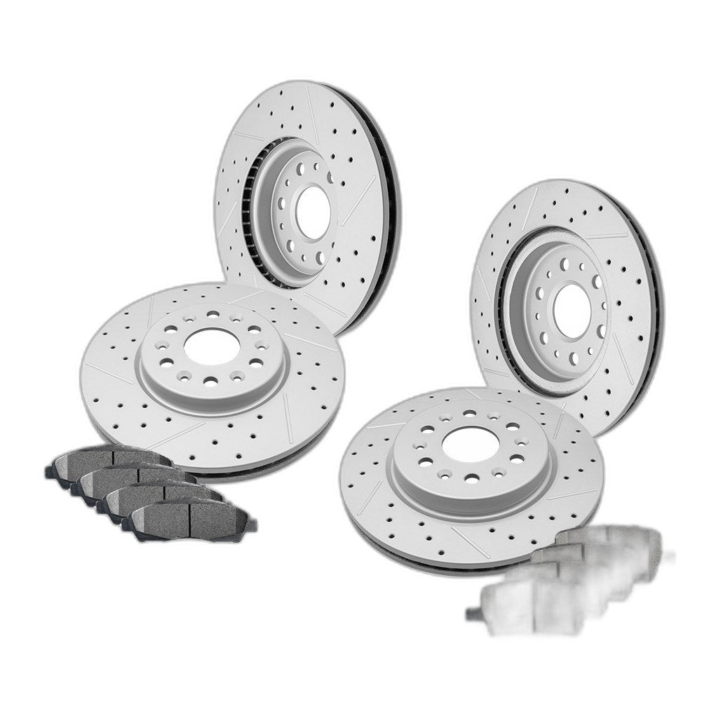 Front & Rear Drilled Brake Rotors Ceramic Pads Kit for Chevy Traverse GMC Acadia
