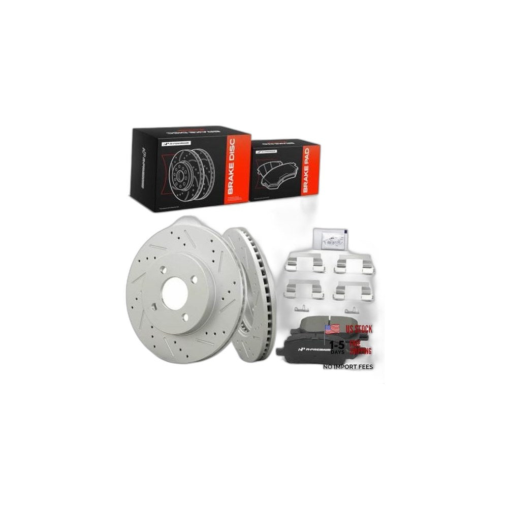 10.08 inch (256mm) Front Brake Rotors & Ceramic Pads Kit, 6-Pack | Compatible