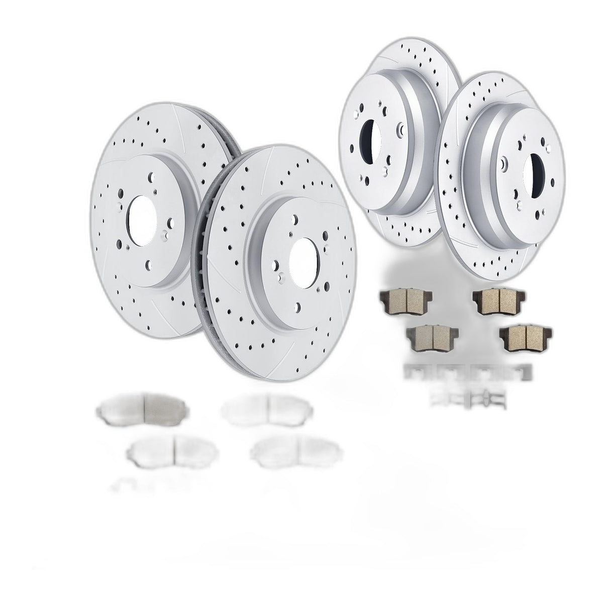 Front and Rear Drilled and Slotted Brake Rotors Ceramic Brake Pads Brake Kit ...