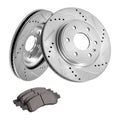 Front Brake Kit 2 Rotors 4 Pads Ceramic Drilled Slotted for