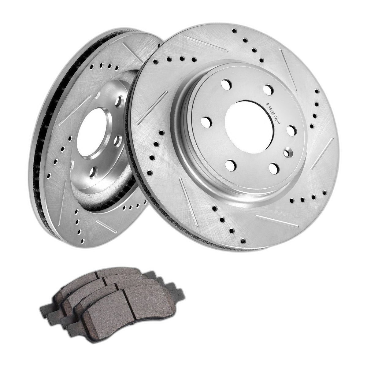 Front Brake Kit 2 Rotors 4 Pads Ceramic Drilled Slotted for