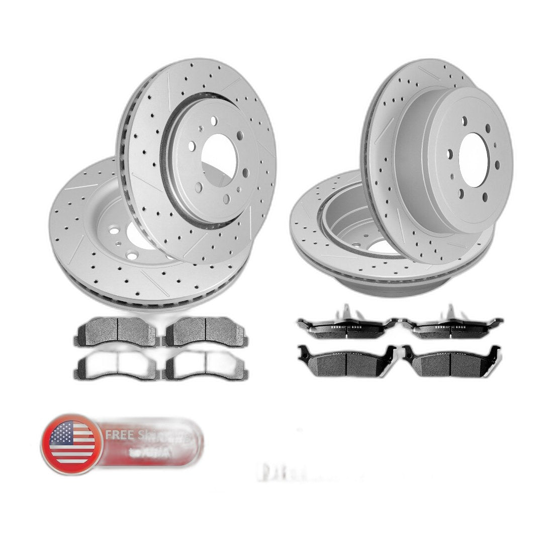 Front & Rear Drilled Disc Rotors+Brake Pads Kit for 2010 2011 Ford F-150 6 Lugs