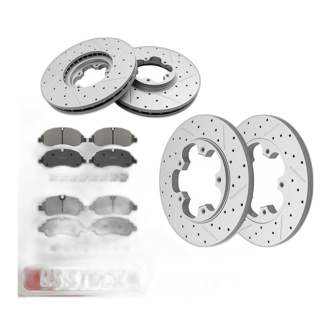 5 Lug Front & SOLID Rear Disc Rotors Brake Pads Kit for Ford Transit-150/250/350