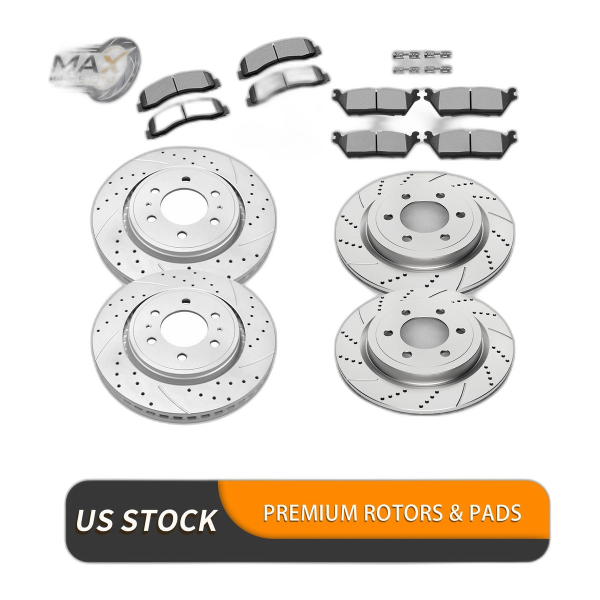 Front Rear Brake Rotors Pads Kits for Ford F-150 2018-2020 Electric Parking