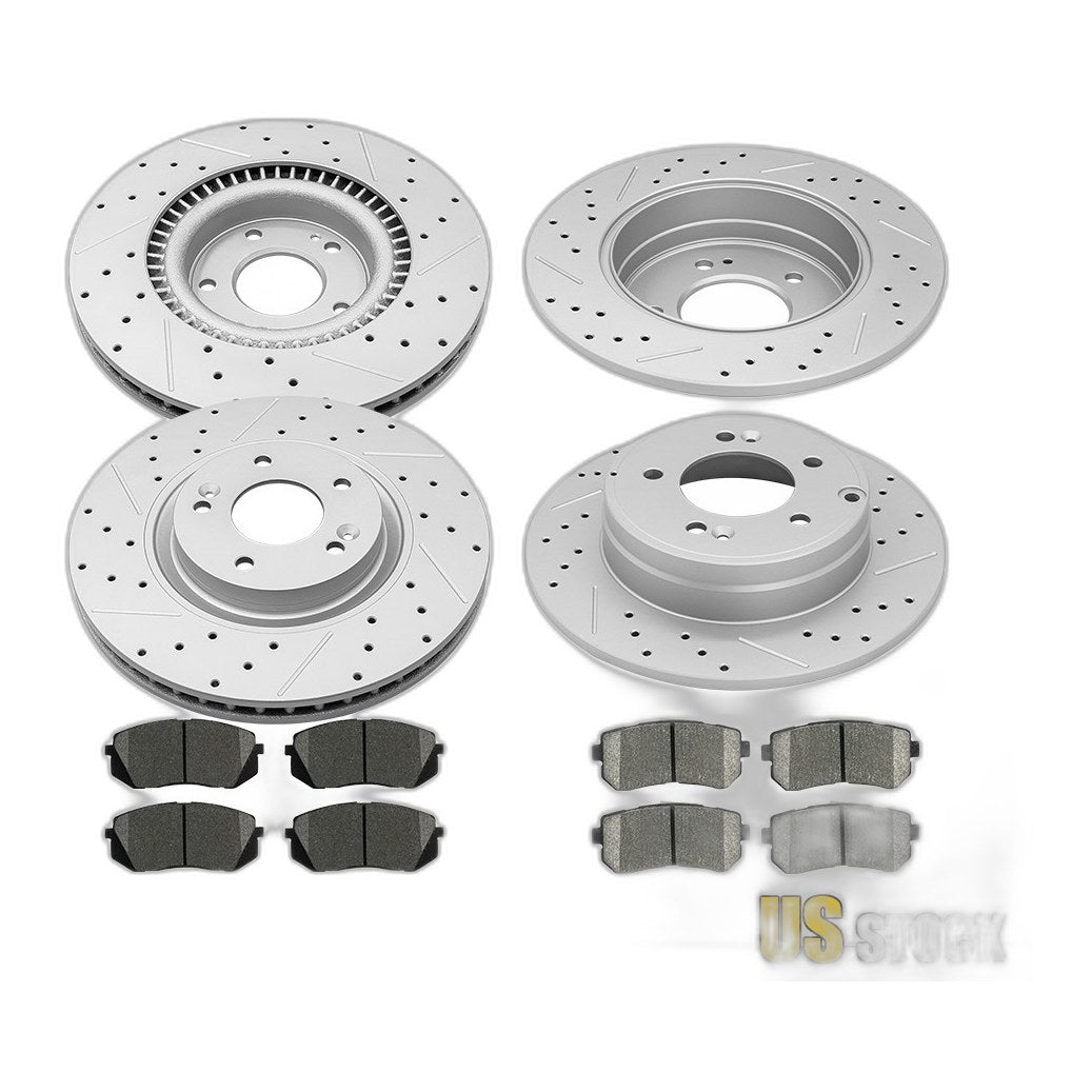 Front Rear Drilled Rotors And Brake Pads Kit for Hyundai Tucson Kia Cadenza