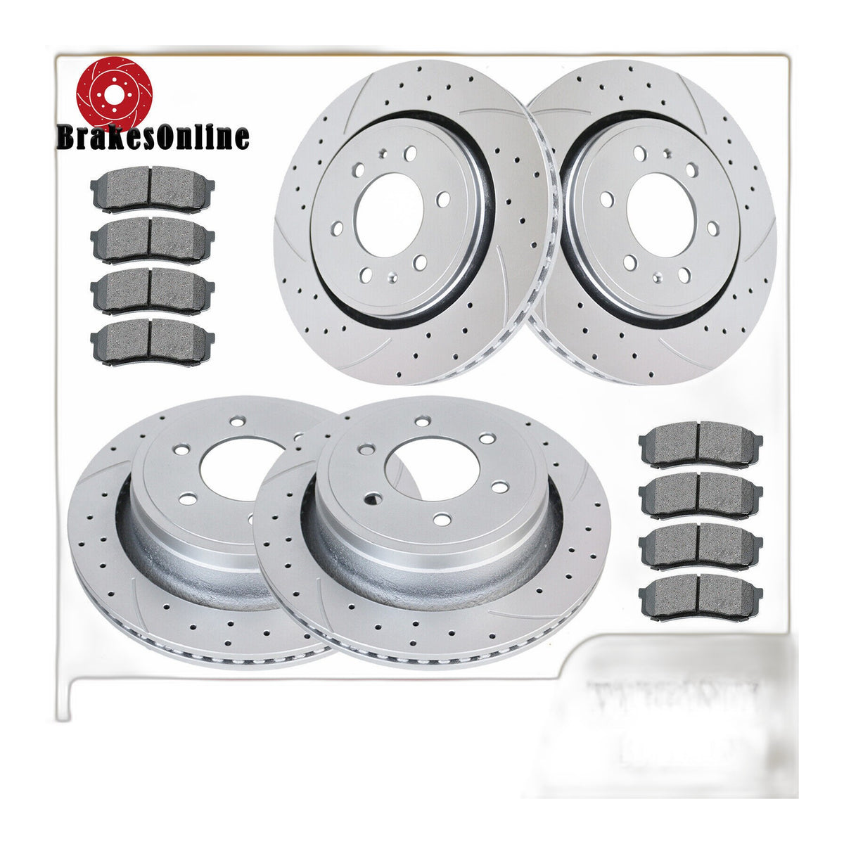 Front and Rear Brake Rotors Pads Kit for Ford F-150 2011-12 Drilled Slotted