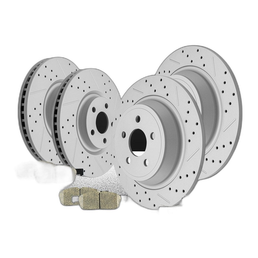 Front Rear Drilled Disc Rotors Ceramic Brake Pads for 2015 2016 - 2020 Ford Edge