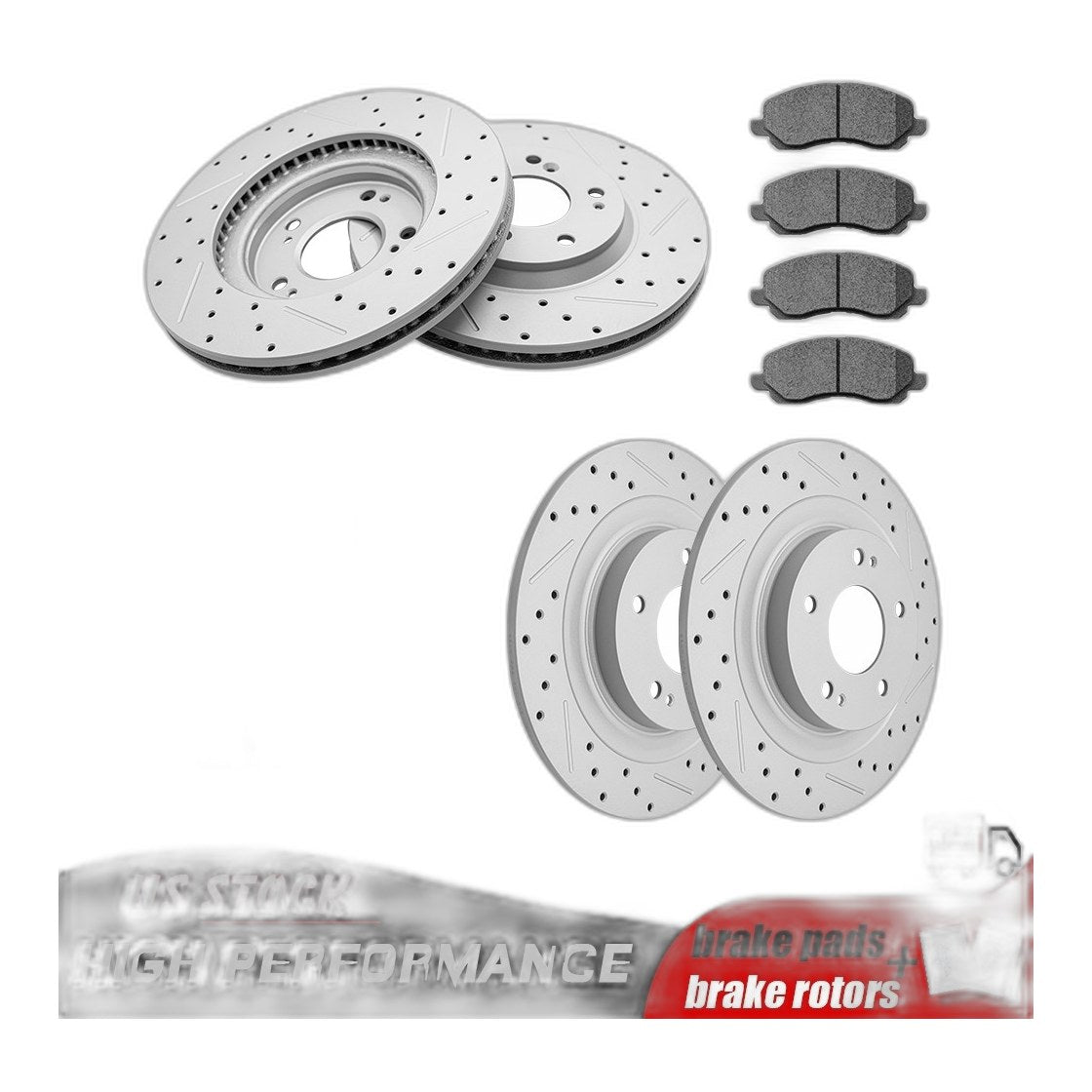 Front Rear Brake Rotors + Ceramic Pads for 2016- 2024 Mitsubishi Outlander Sport