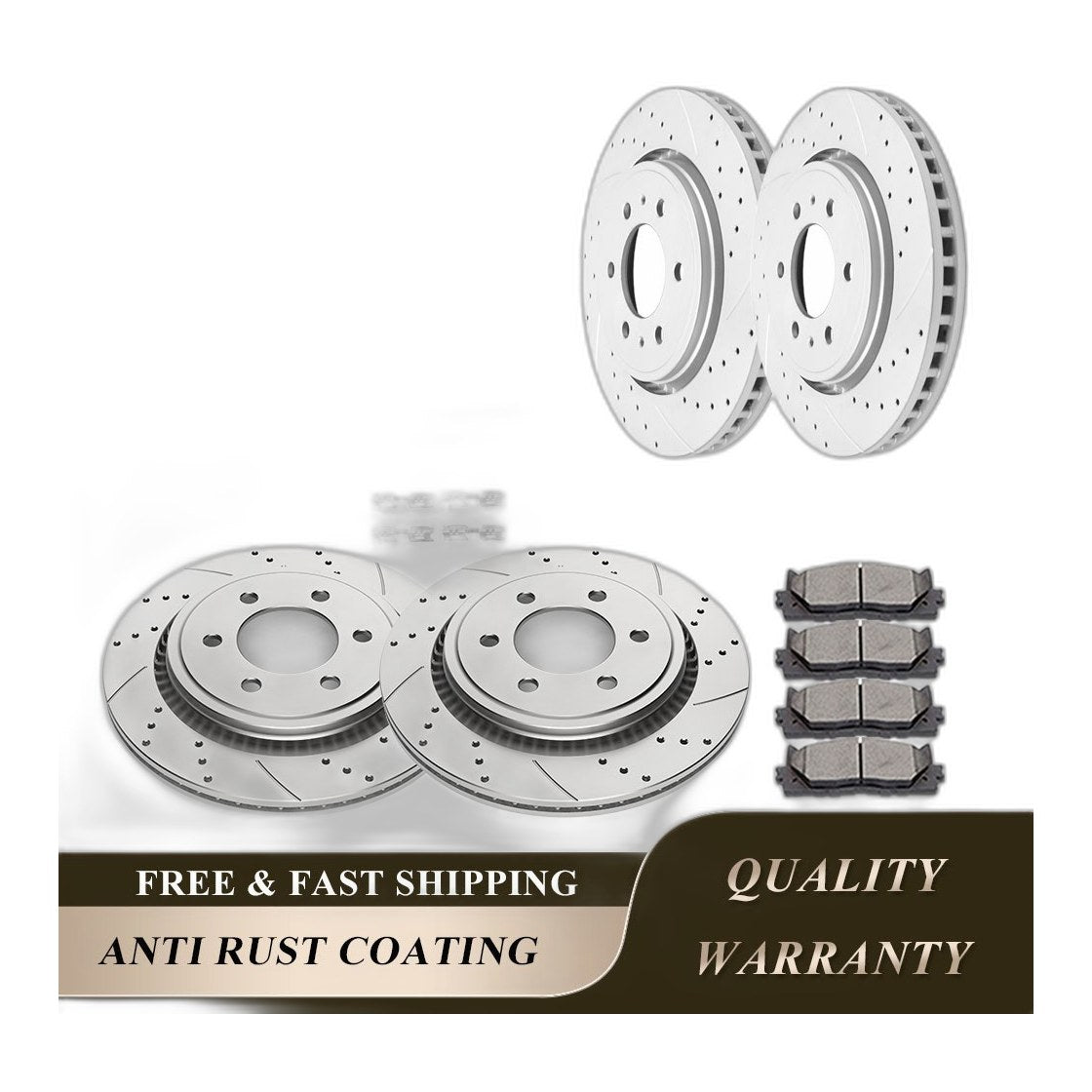 For Ford F-150 13.79" Front Rear Drilled Brake Rotors and Ceramic Brake Pads Kit