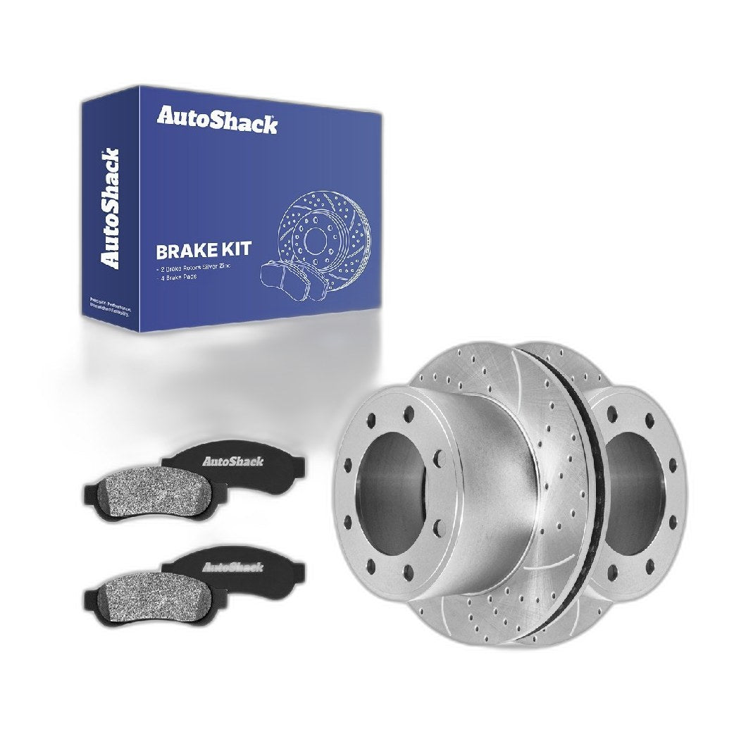 Rear Drilled Slotted Brake Rotors Ceramic Pads for Ford F-250 Super Duty 2012