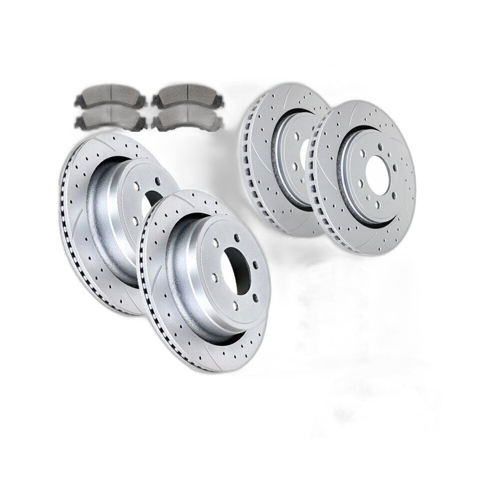 Front Rear Slotted Rotors Disc & Brake Ceramic Pads Kit for 2010-2011 Ford F-150