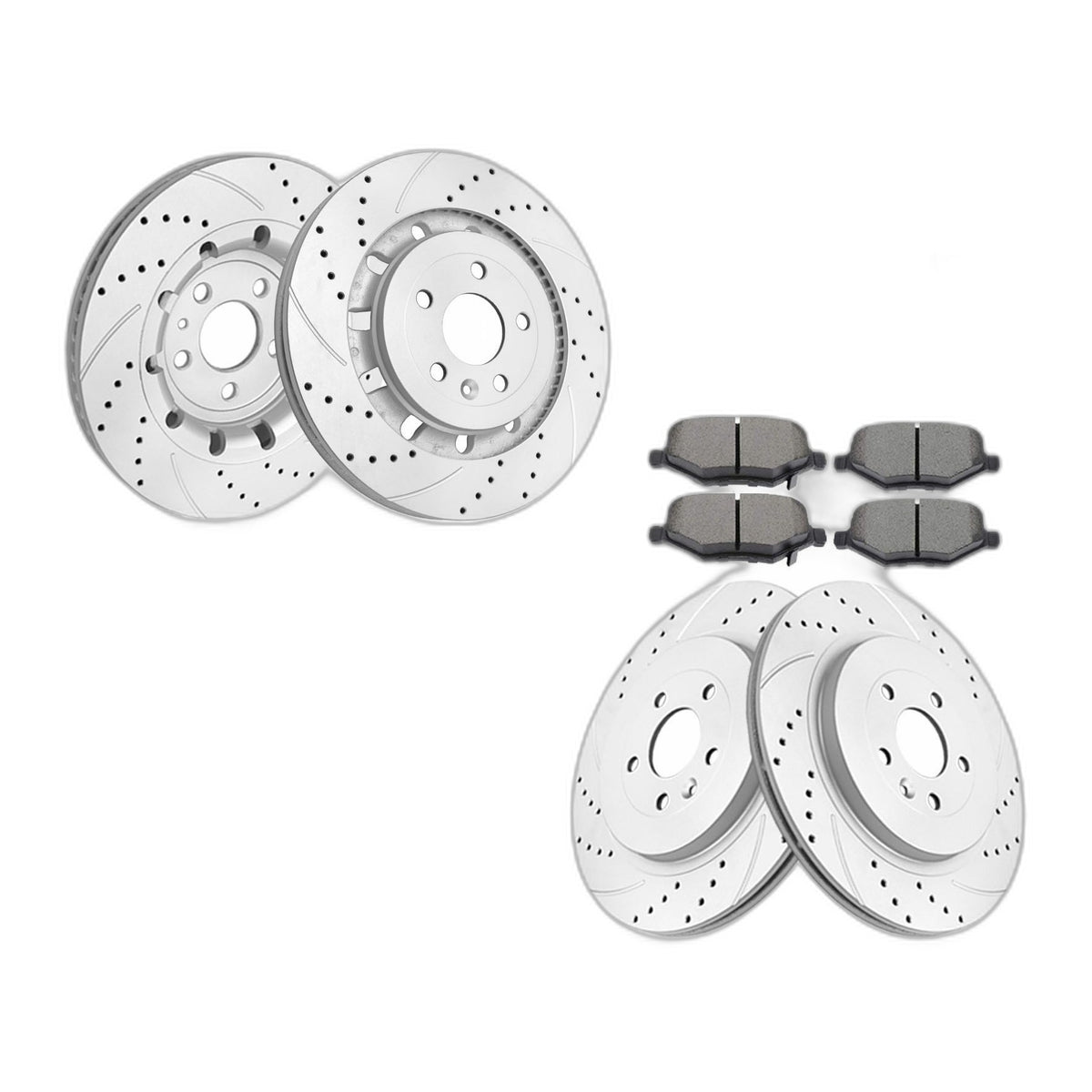 Front and Rear Drilled Rotors Brake Pads Kit for Ford Explorer Flex Lincoln MKS