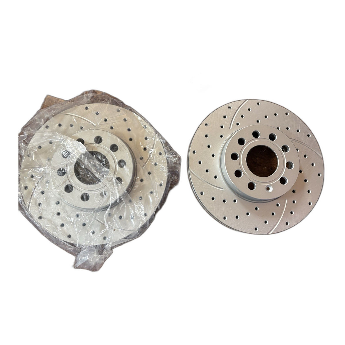 AutoShack TurboGuard Silver Drilled Slotted Front Brake Rotors Pair PR44305