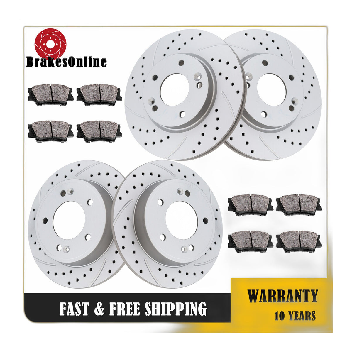 Front & Rear Brake Rotors Pads Kit for Hyundai Veloster Elantra Slotted Drilled