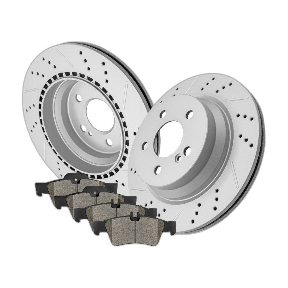 11.81" Rear Brake Rotors Ceramic Pads Kit for Mercedes-Benz E320 E350 E500 E550