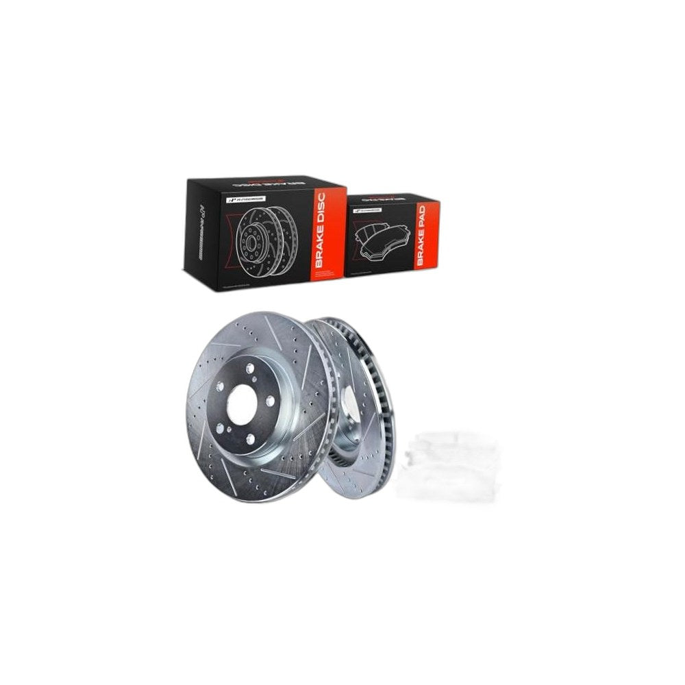 11.65 inch (295.9mm) Front Brake Rotors & Ceramic Pads Kit Drilled and Slotted
