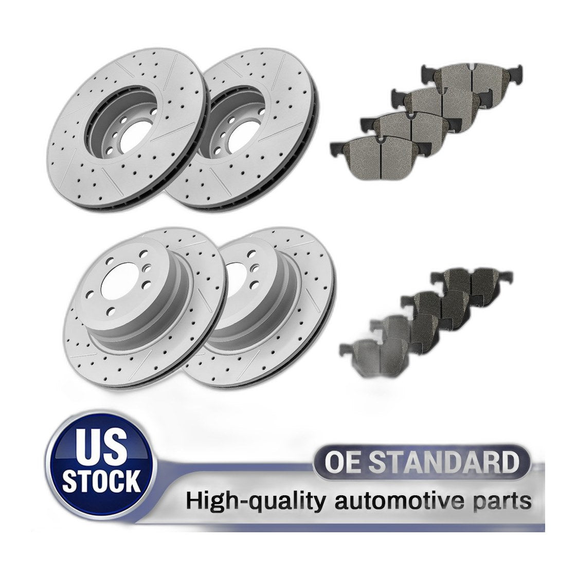 Front Rear Drilled Brake Rotors Pads Kit for 2011-2015 2016 2017 2018 BMW X5 X6