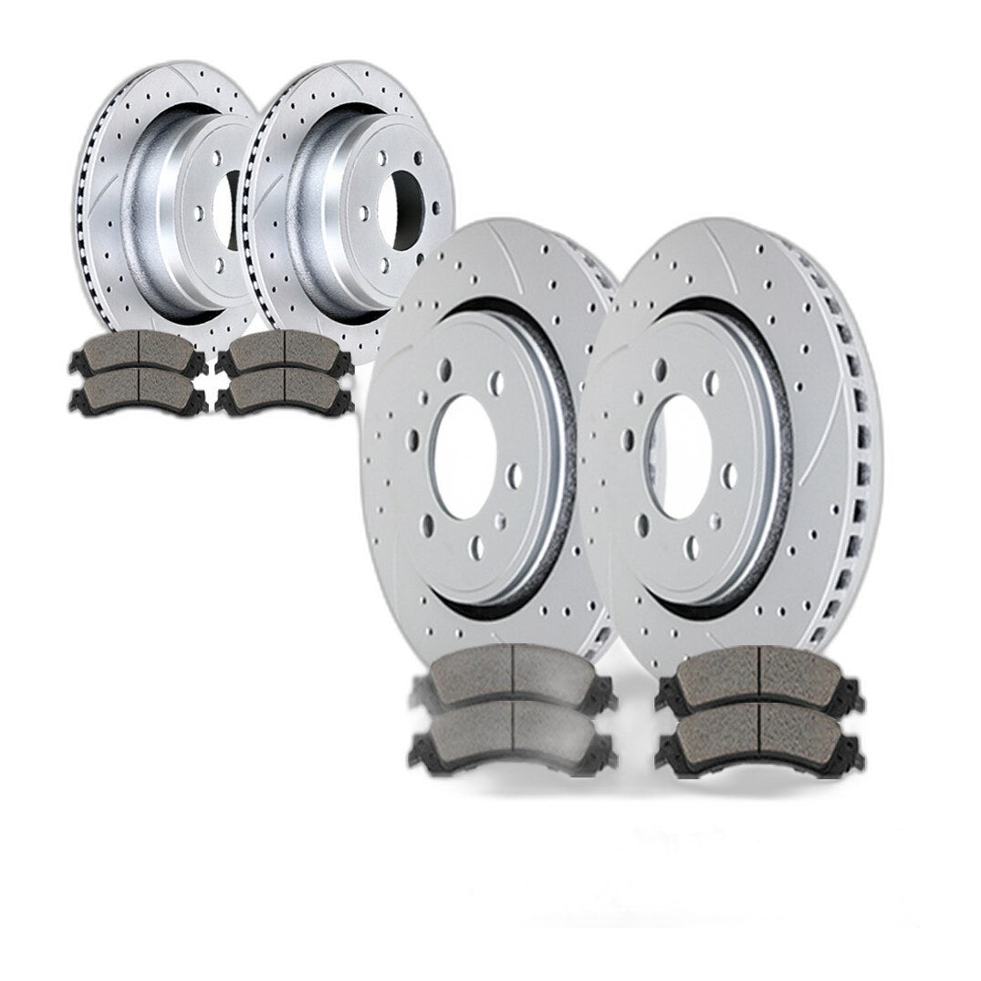 Front Rear Slotted Brakes and Rotors Brake Pads Kit for 2010-11 Ford F-150 6 Lug