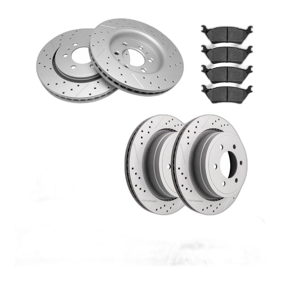 Front Rear Brake Rotors + Ceramic Pads for Ford F-150 with Manual Parking Brake