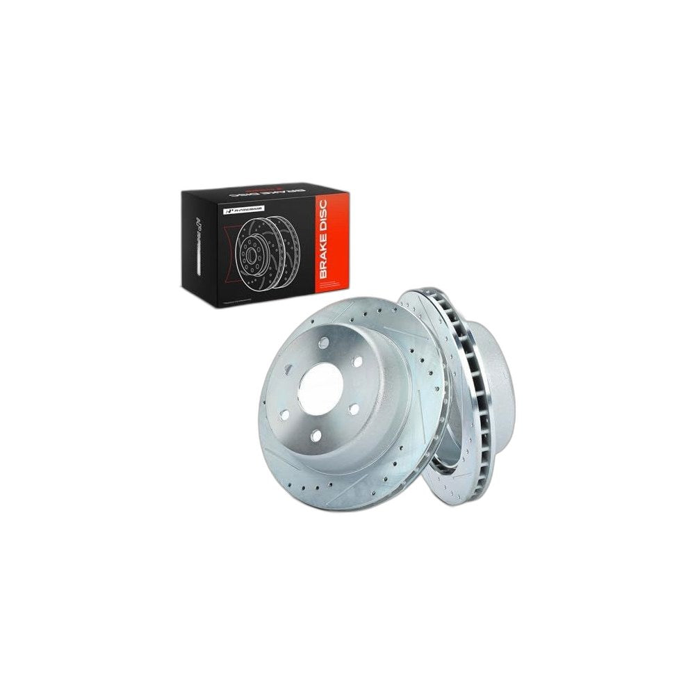 A-Premium 12.98 inch (329.7mm) Rear Drilled and Slotted Disc Brake Rotors |