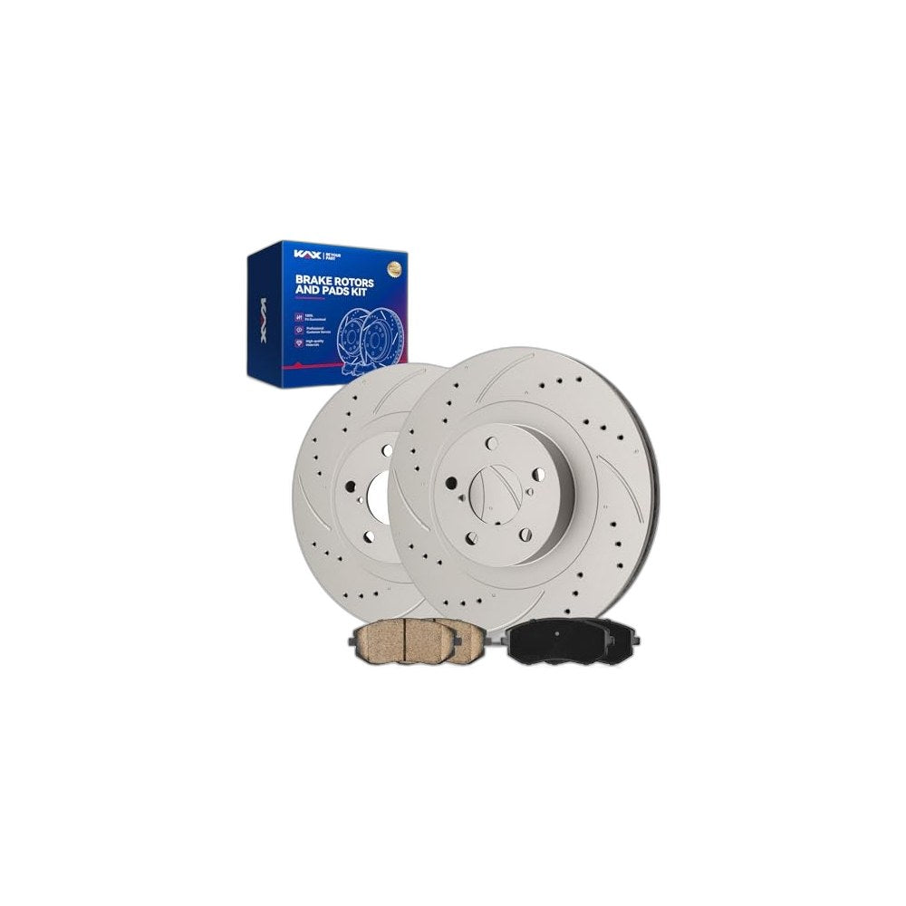 Front Brake Kit, Drilled and Slotted Brake Rotors 34203, Ceramic Brake Pads