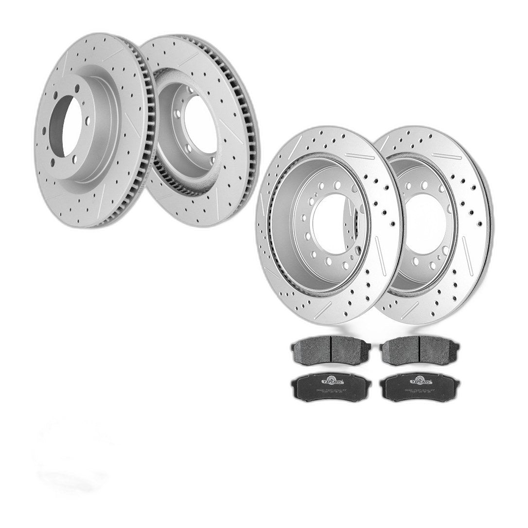 For 2010 - 2024 Toyota 4Runner Front Rear Drilled Disc Rotors Ceramic Brake Pads