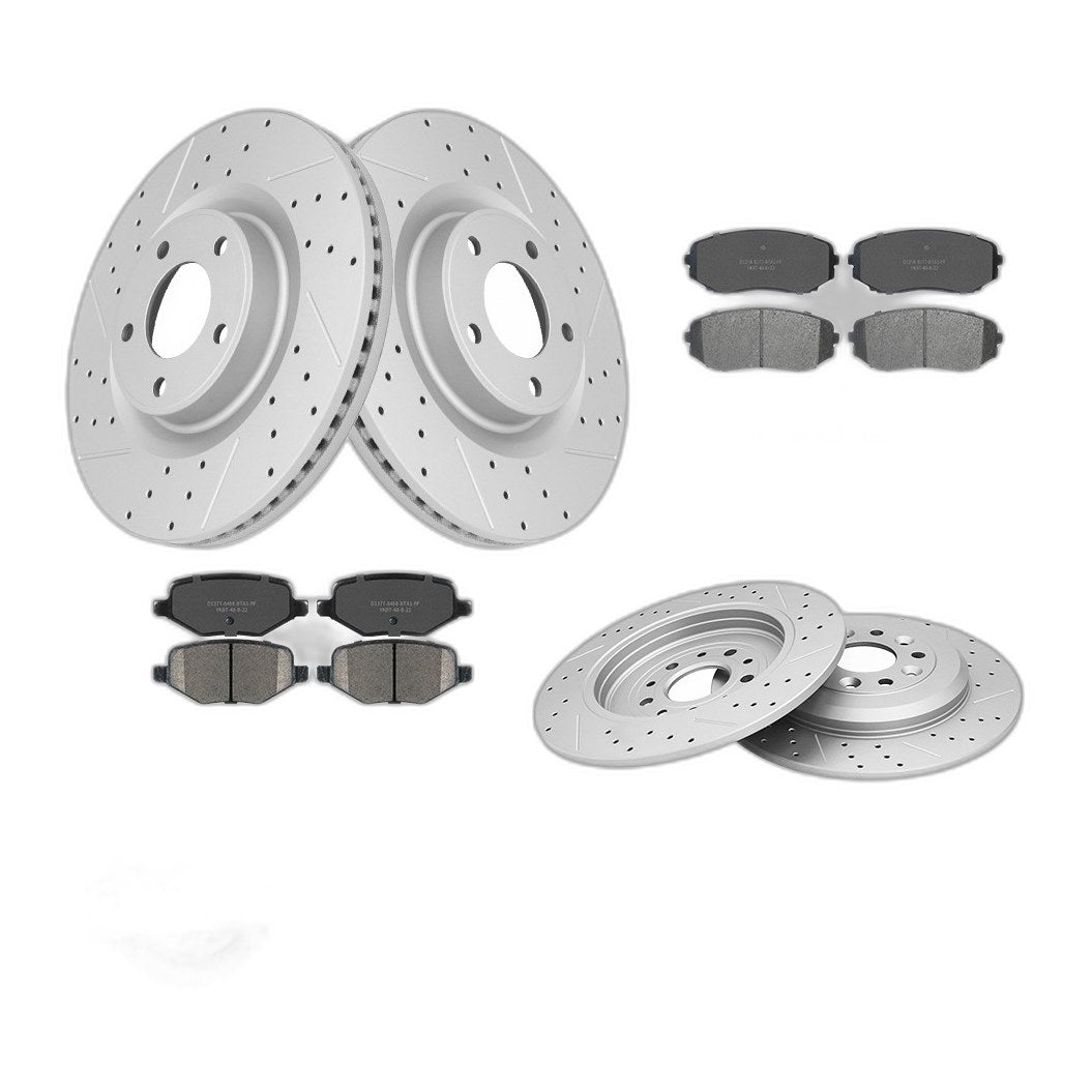 Front & Rear Drilled Rotors & Brake Pads for Lincoln Mkx Ford Edge 2011-2012