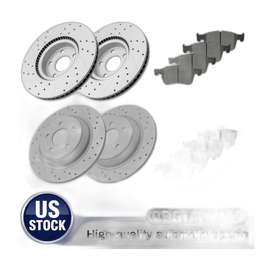 Front & Rear Drilled Disc Brake Rotors Ceramic Pads Kit for Escape Bronco Sport