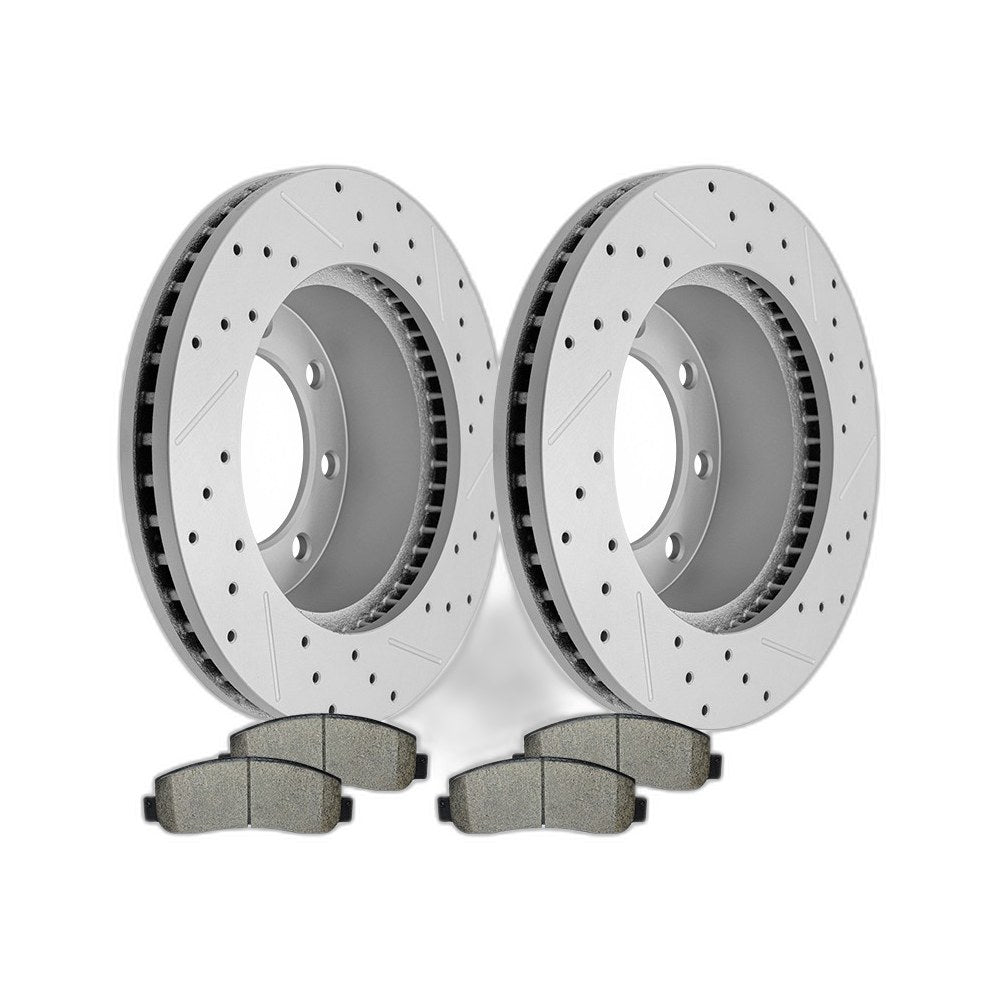 Front Drilled Brake Rotors + Pads Kits for Ford F-250 F-350 F-450 Super Duty 4x4