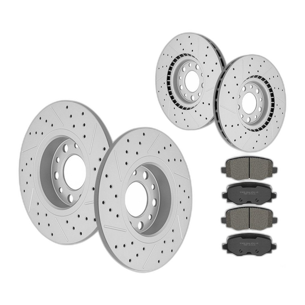 Front & Rear Drilled Disc Rotors+Brake Pads Kit for 2016-2020 Jeep Renegade 500X