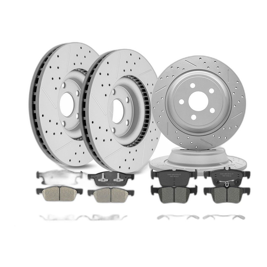Front Rear Drilled Disc Rotors And Ceramic Pads Set For 2015 -2020 Ford Edge