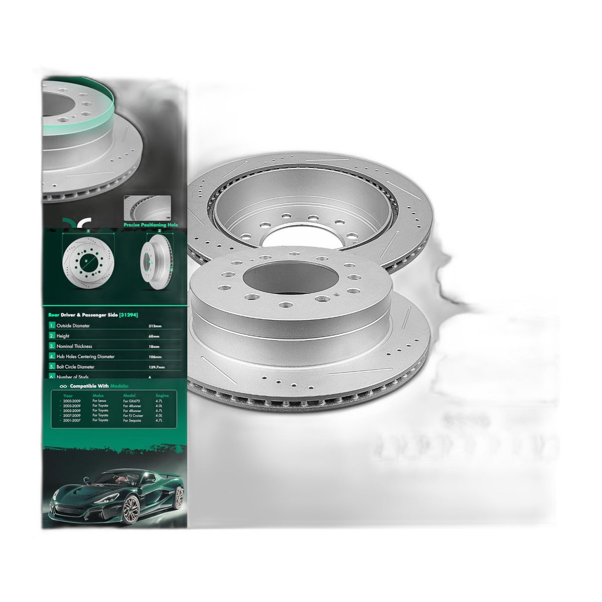 Drilled & Slotted Rear Brake Kit with Rotors & Pads for Enhanced Stopping Power