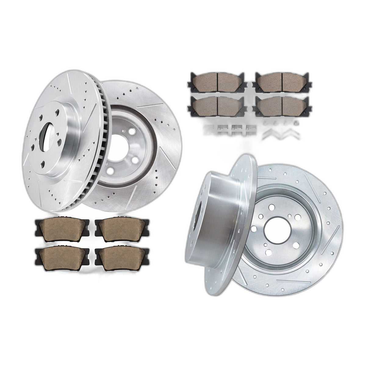 Front Rear Drilled Brake Rotors Pads for 2009 2010 Toyota Matrix S Wagon 4-Door