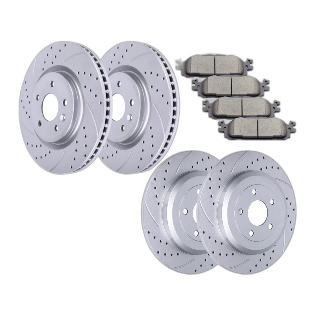 Front & Rear Drilled Rotors + Brake Pads for Ford Flex Taurus Explorer MKS MKT