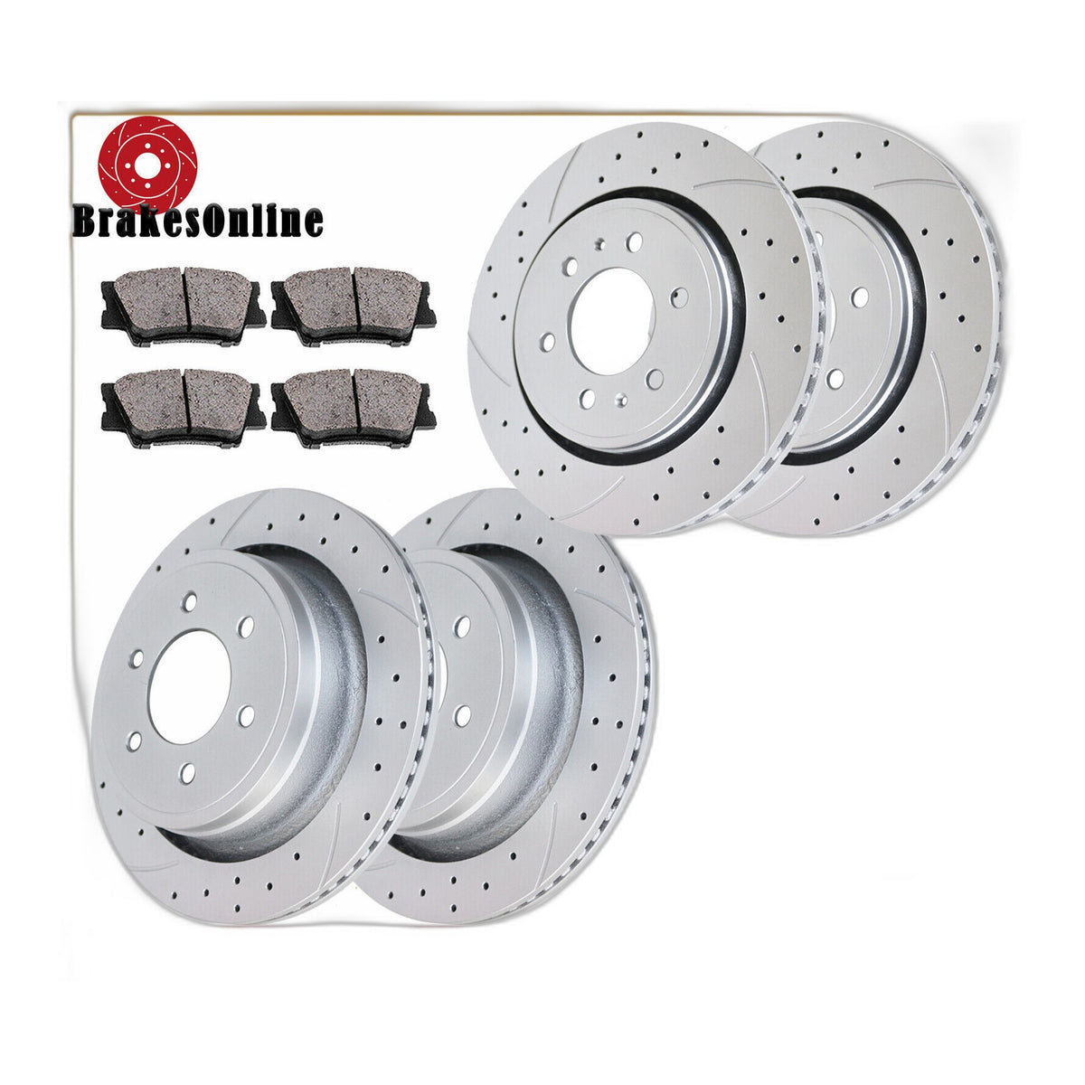 Front Rear Brake Rotors Pads Kit for Ford F-150 2010-11 Slotted Drilled Brakes
