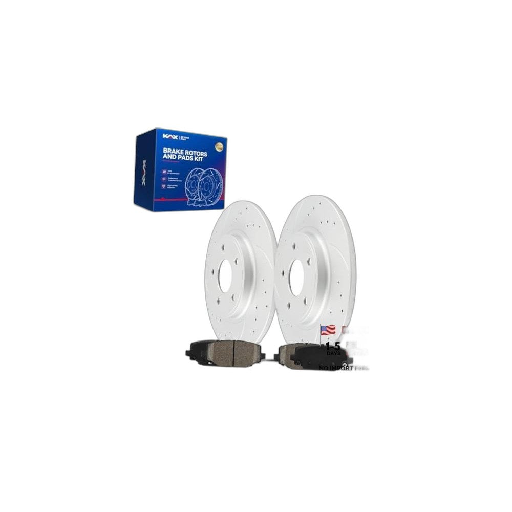 Rear Brake Kit, Drilled and Slotted Brake Rotors 53069, Ceramic Brake Pads