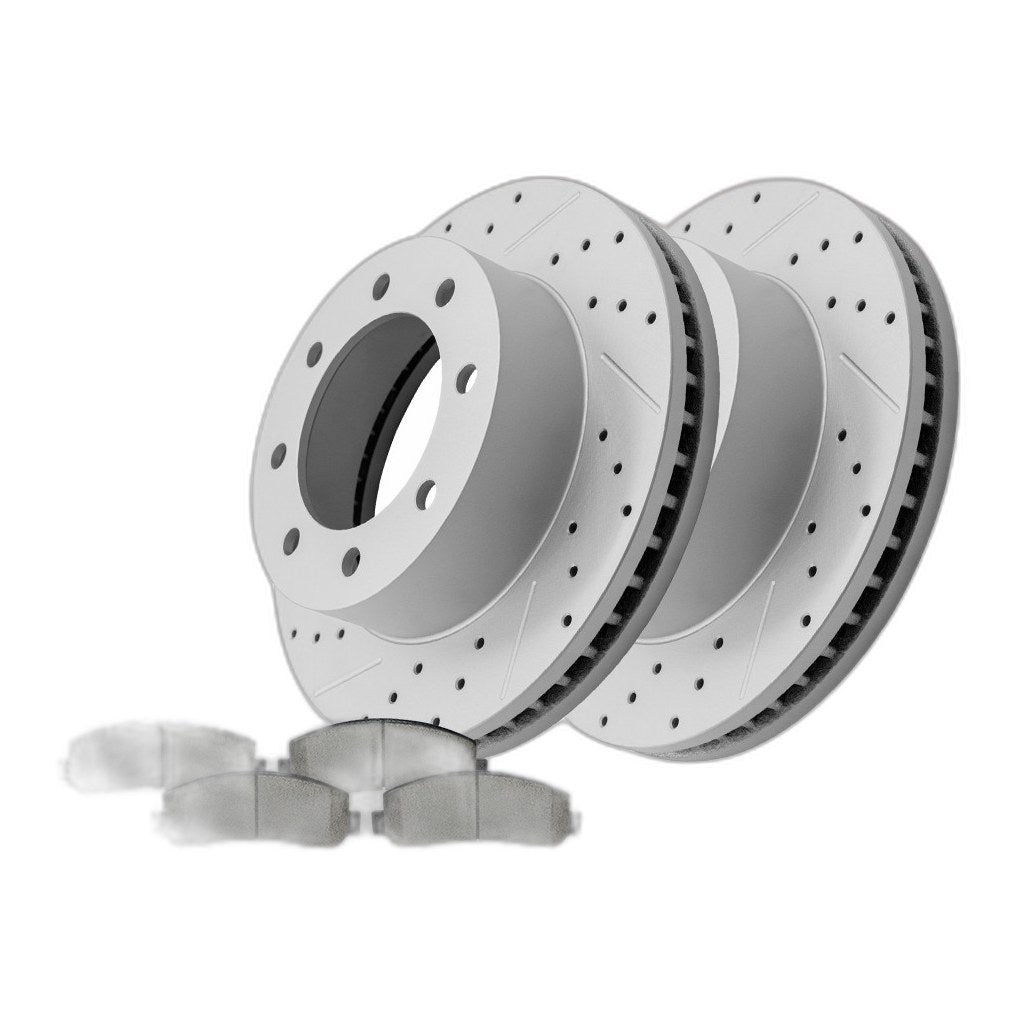 Front Disc Rotors + Ceramic Brake Pads Kit For Ford F-250 F-350 F-450 Super Duty