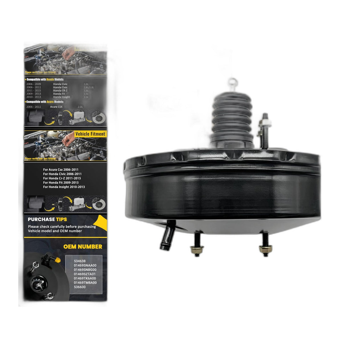 Vacuum Power Brake Booster for Honda Civic, Fit, CR-Z, Insight, Acura - High Per